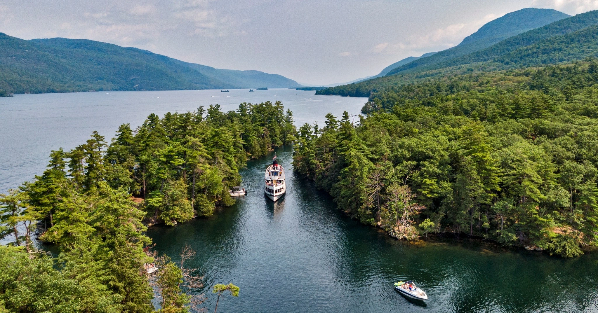 Forested islands and mountains around Lake George