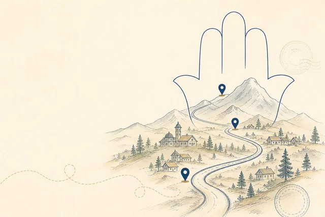 Hamsa Nomads road illustration representing Friday travel before Shabbos